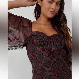 Plaid Dress with Sheer Sleeves